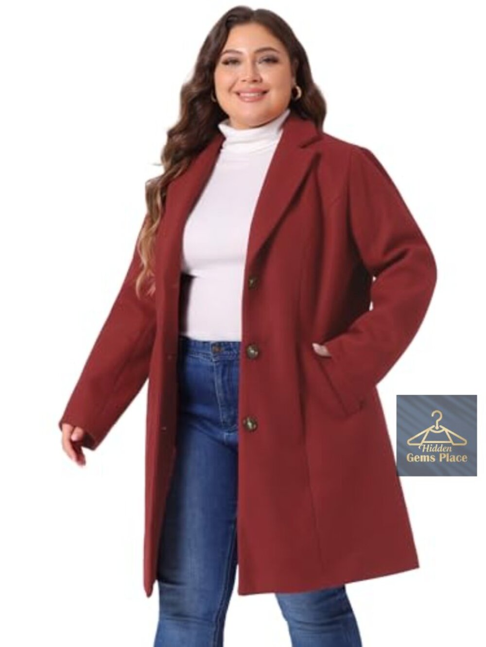 Women Plus Size Winter Peacoat Long Sleeve Wool Blend Coat